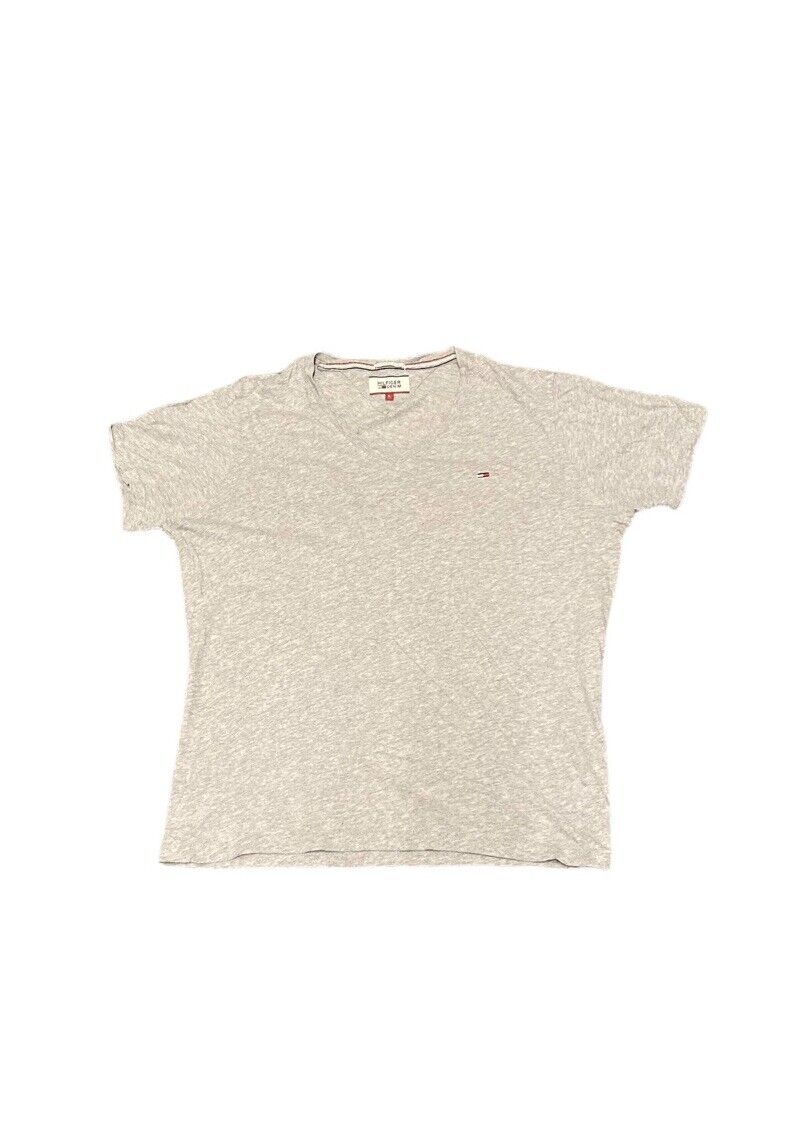 Tommy Hilfiger V-neck T-Shirt Grey Womens L Front Logo