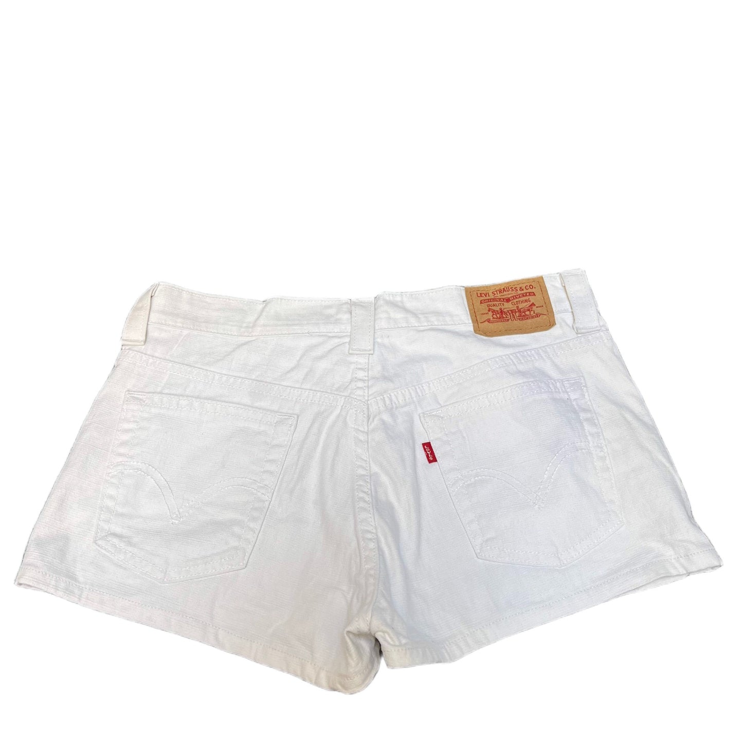 Levi's Nouveau Jean Shorts Fits as Women L 32" Waist White Denim Stretch Red Tab