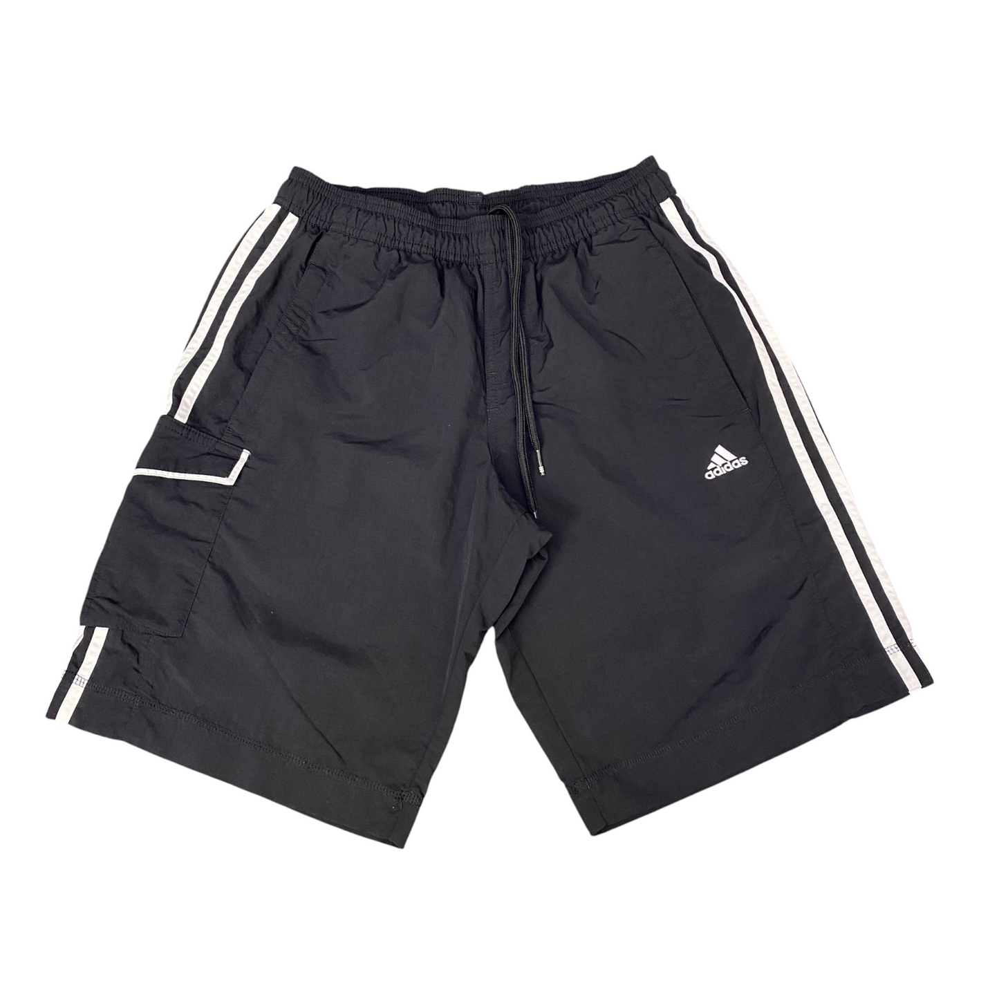 Adidas Running Shorts Mens Small Black 3 Stripes Athletic Gym Drawstring Waist