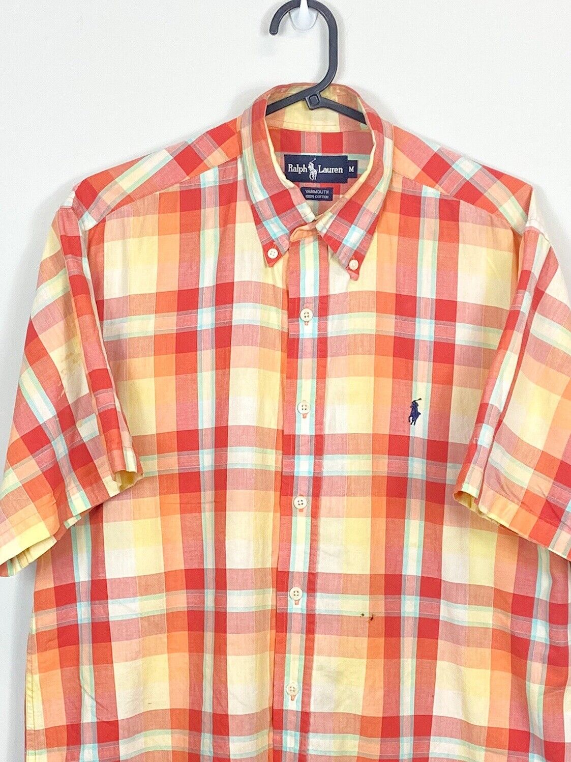 Ralph Lauren Buttoned Shirt Mens M Orange Check Short Sleeve