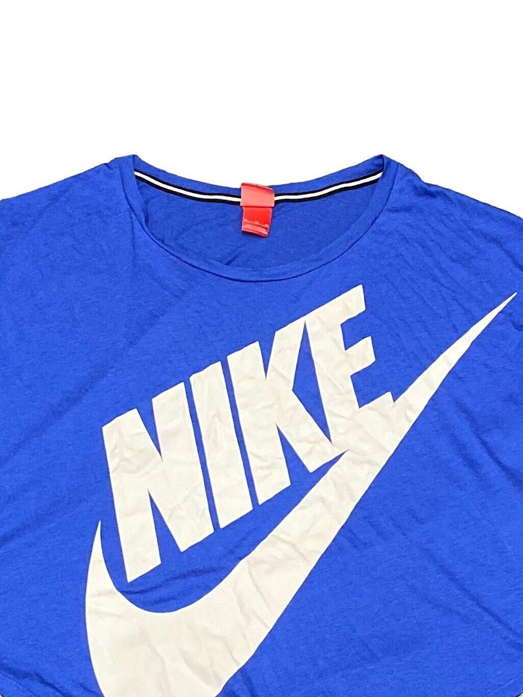 Nike Spellout Cropped T-Shirt Blue Womens XL Front Logo