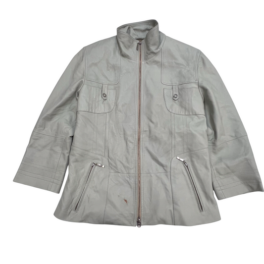 Ultsch Genuine Leather Jacket Womens Medium Green Lined Long Sleeve Full Zipper