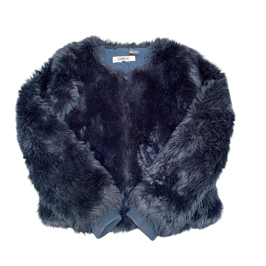 Only Shaggy Faux Fur Jacket Womens Medium Navy Lined Raglan Sleeve Full Zipper