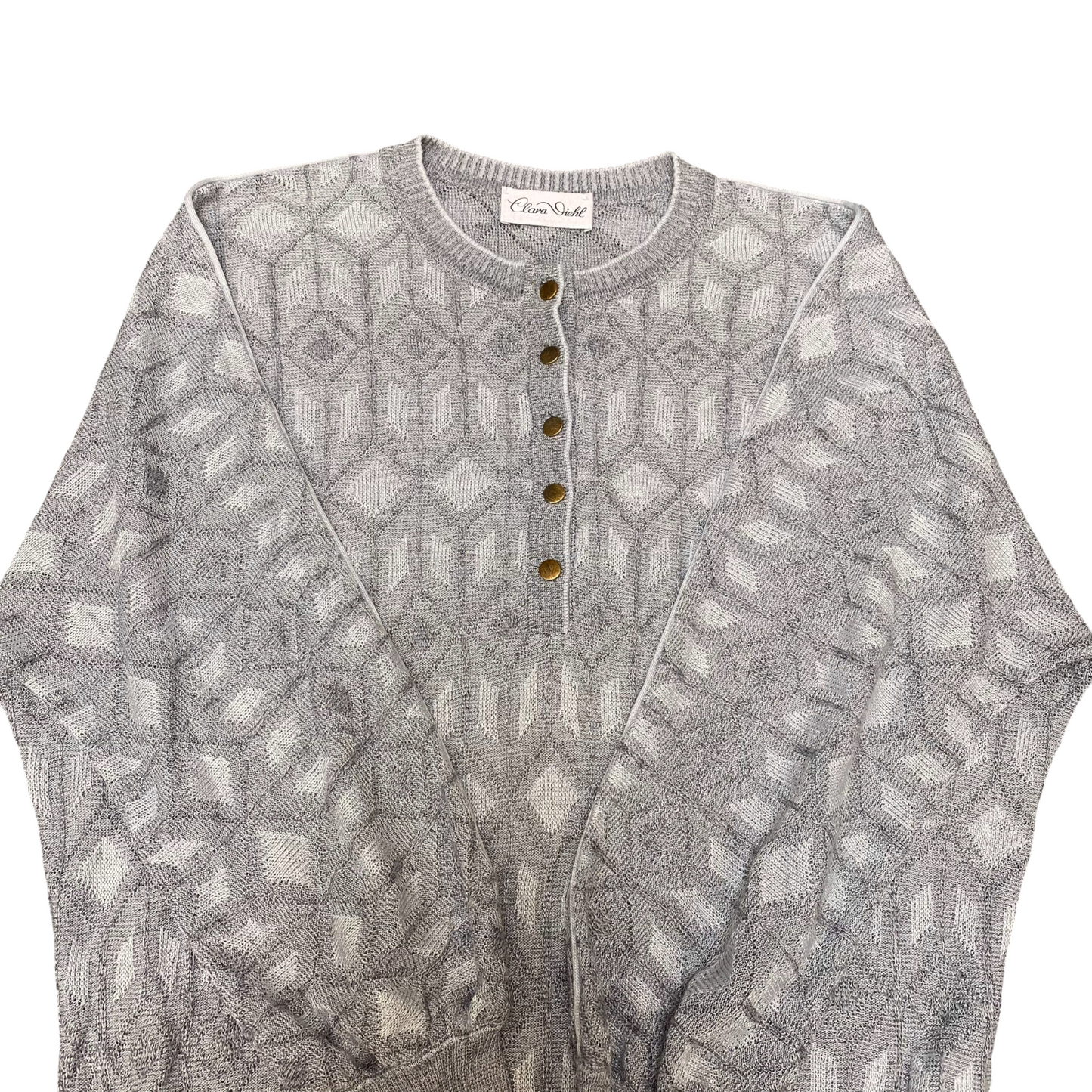 Clara Viehl Jumper Womens Large Grey Knitted Long Sleeve Crew Neck 1/4 Button