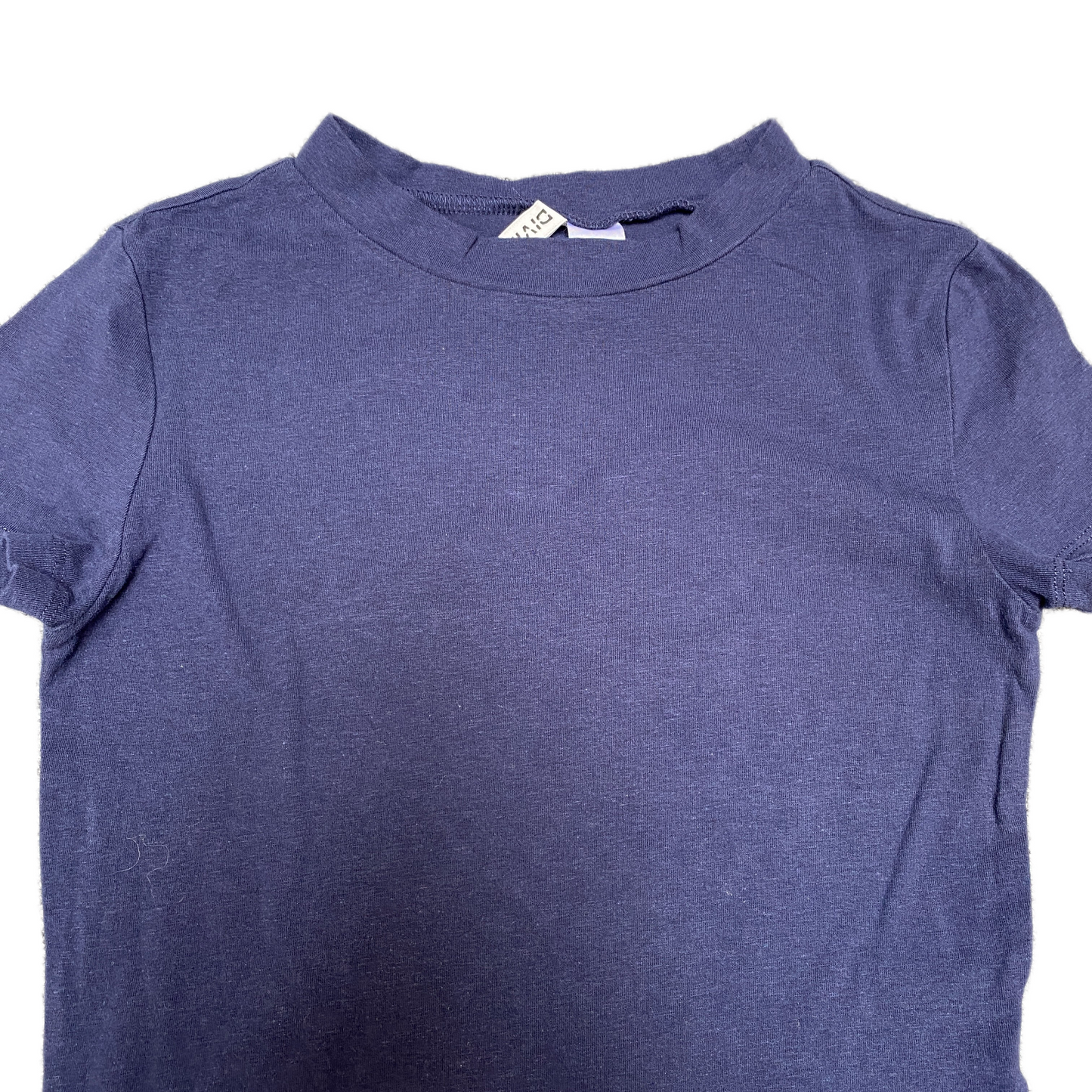 H&M Cropped T-Shirt Womens Small Navy Soft Ribbed Fitted Short Sleeve Round Neck