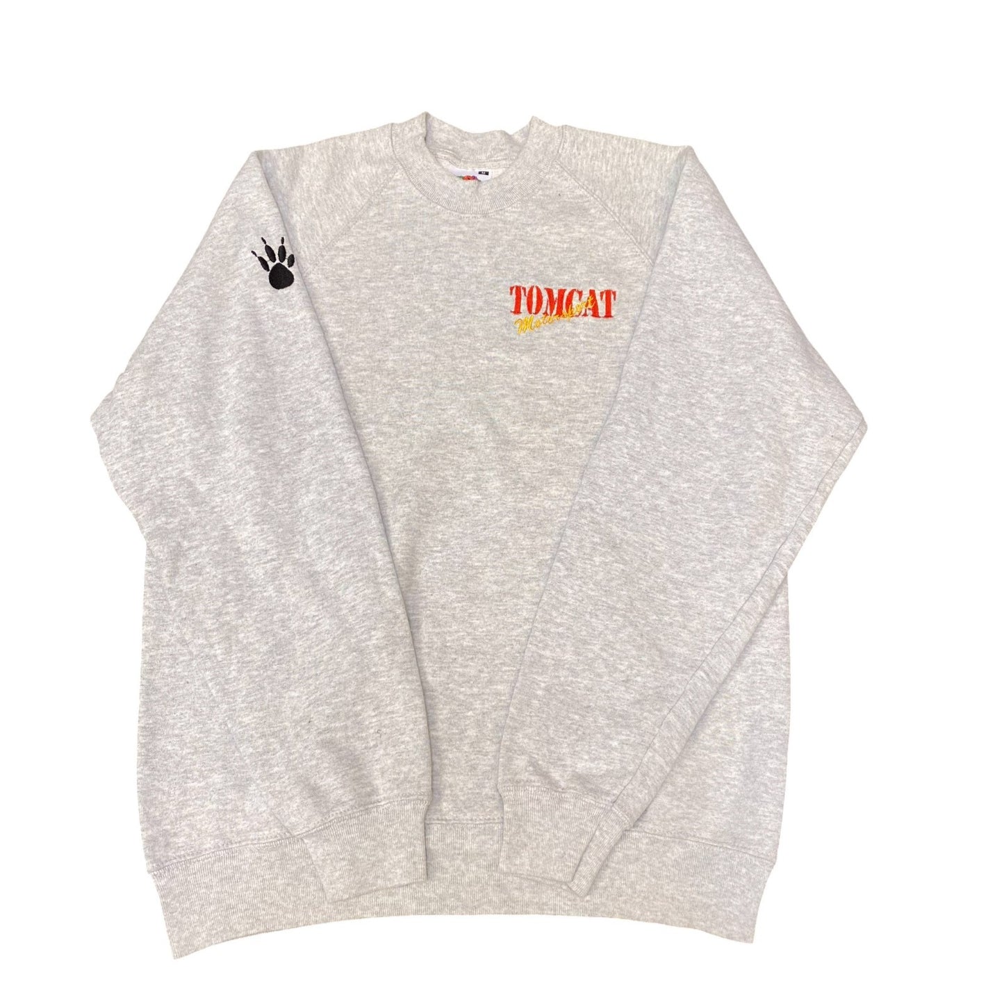 Fruit Of The Loom Sweatshirt Mens Medium Grey Tom Cat Embroidered Crew Neck