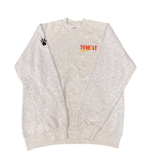 Fruit Of The Loom Sweatshirt Mens Medium Grey Tom Cat Embroidered Crew Neck