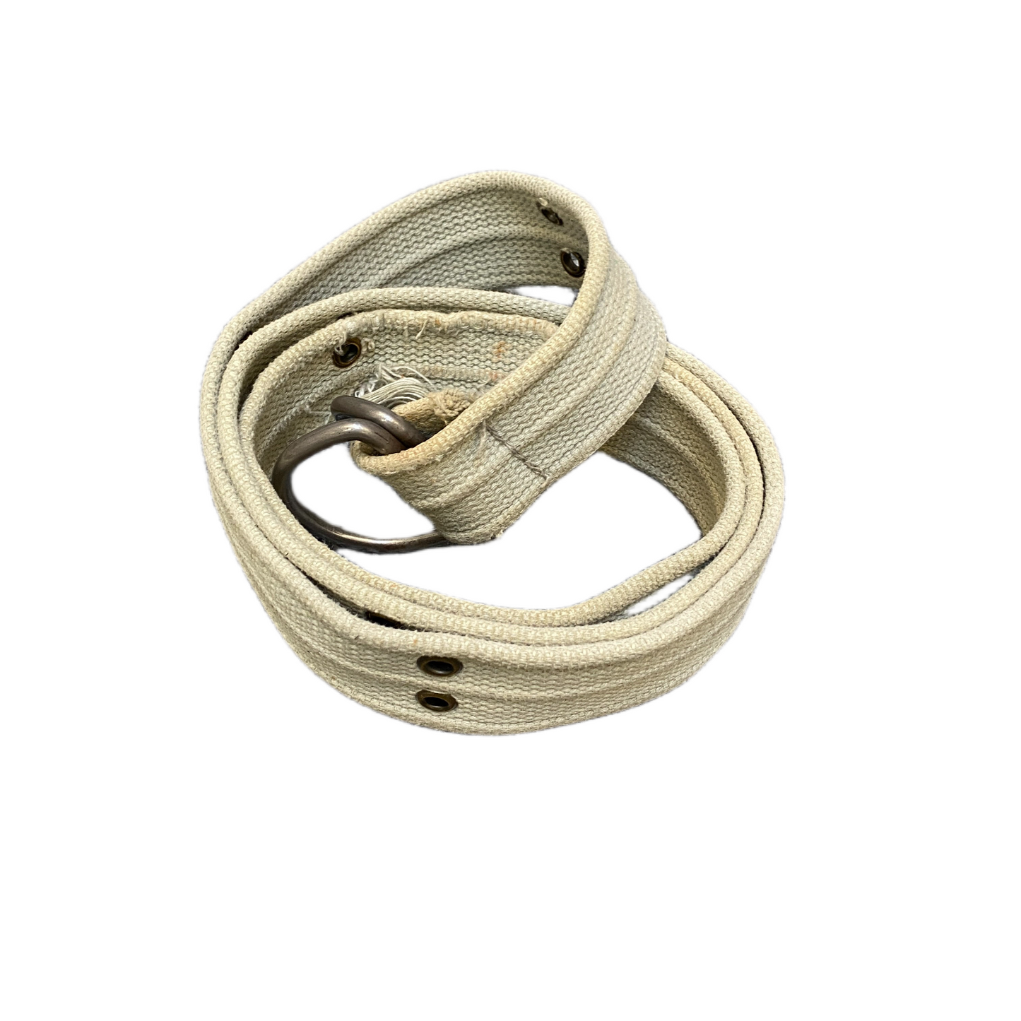 Vintage Waist Belt Womens Cream-coloured Canvas D-Ring Buckle Size 47.5 inches