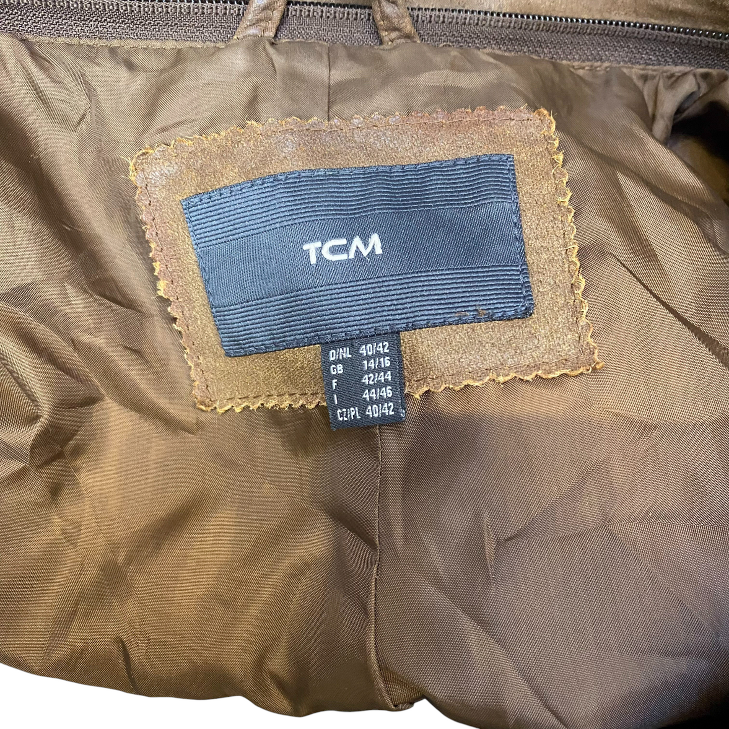 TCM Real Genuine Leather Jacket Womens Medium Brown Notch Lapel Single Breasted