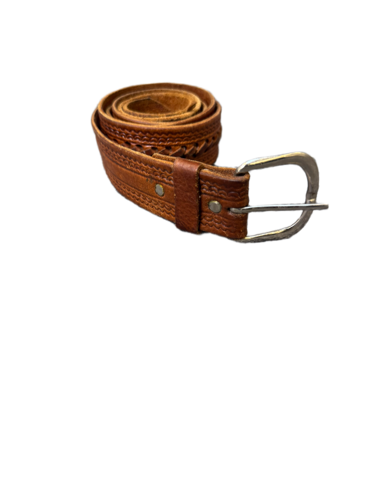 Waist Belt Men Brown Leather Adjustable Stainless Steel Silver Buckle 48 inches