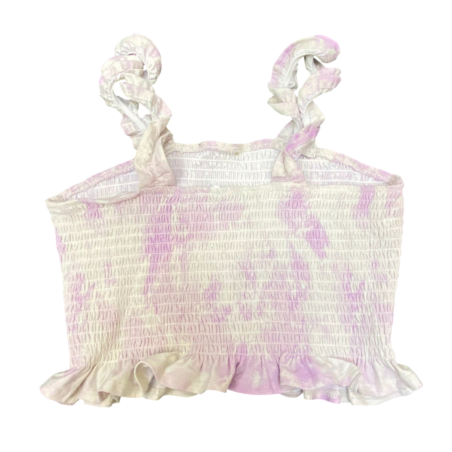 Blouse Top Womens S Purple White Tie Dye Smocked Cropped Ruffle Straps Pullover