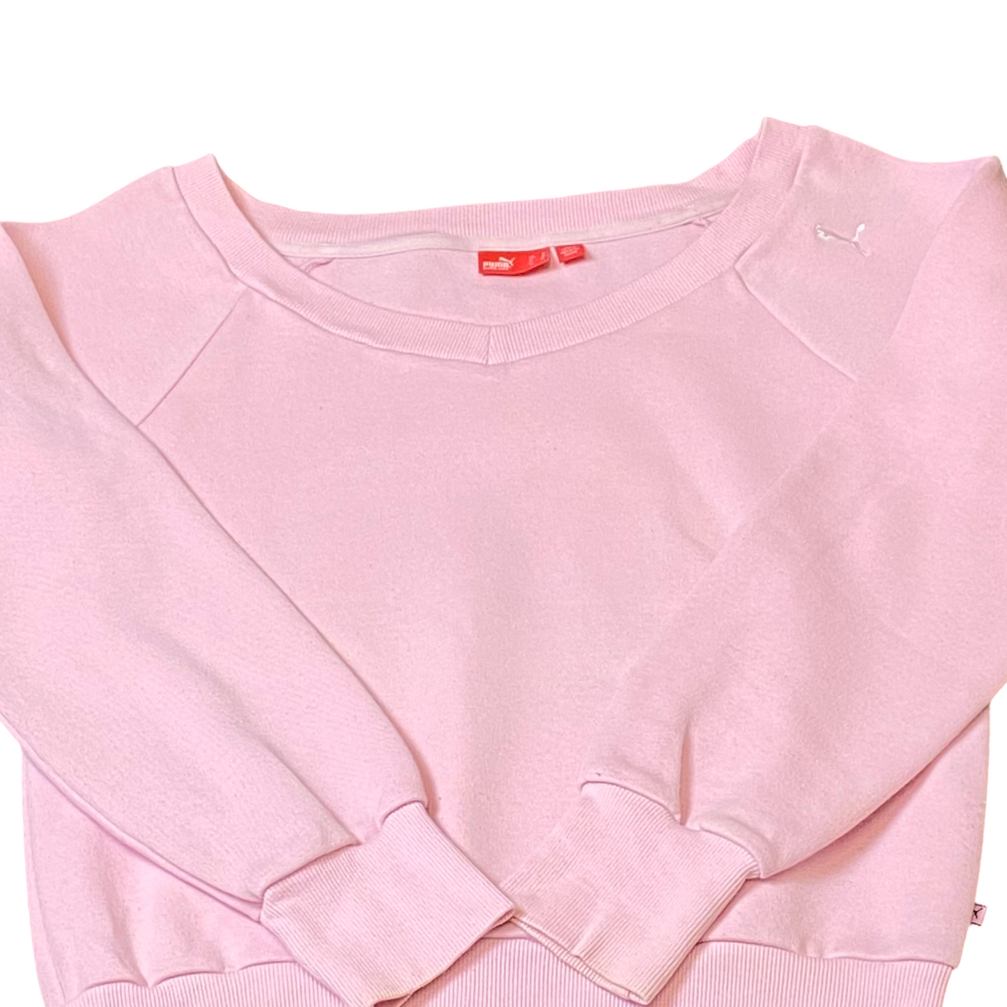 PUMA Sweatshirt Women Medium Pink Adjustable Hem Long Sleeve Round Neck Pullover