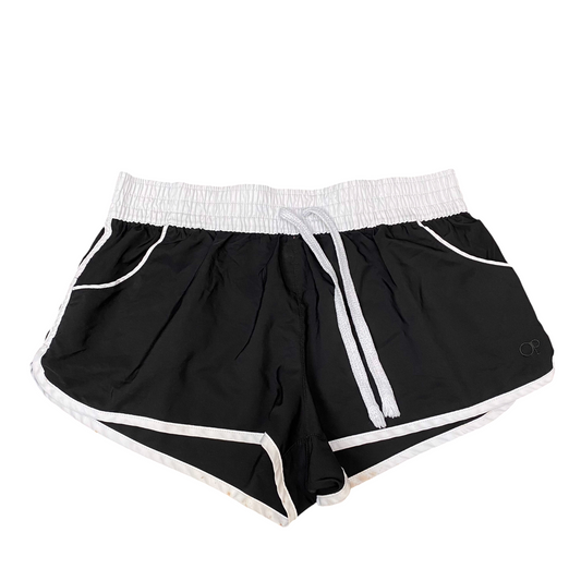 Sprinter Shorts Womens M Black White Running Training Elastic Waist Drawstring