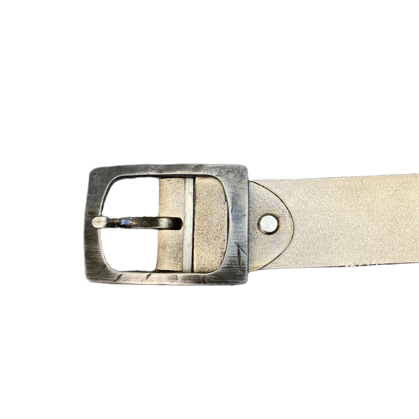 Waist Belt Mens Leather Hand Print Logo Adjustable Silver Pin Buckle 41 inches