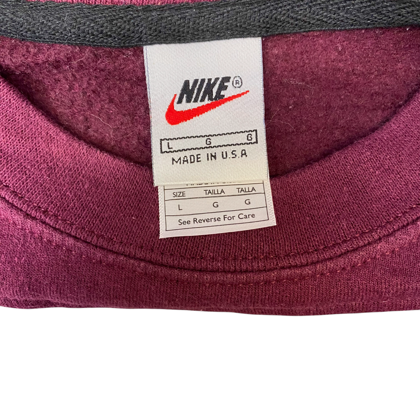 Nike Reworked Sweatshirt Mens L Burgundy Grey Embroidered Spellout Logo Vtg Y2K