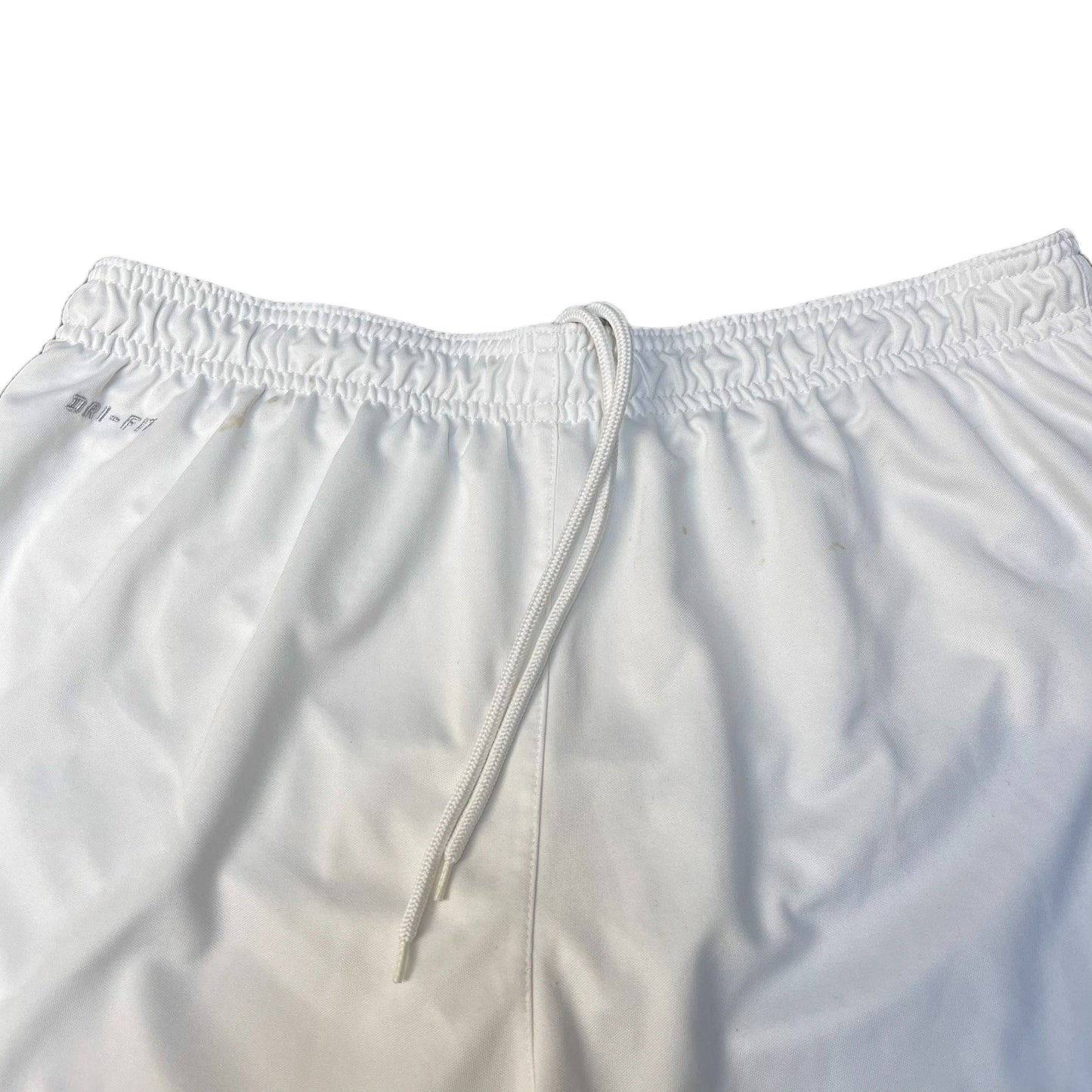 Nike Dri-Fit Soccer Shorts Men M 30" Waist White Swoosh Logo Athletic Drawstring