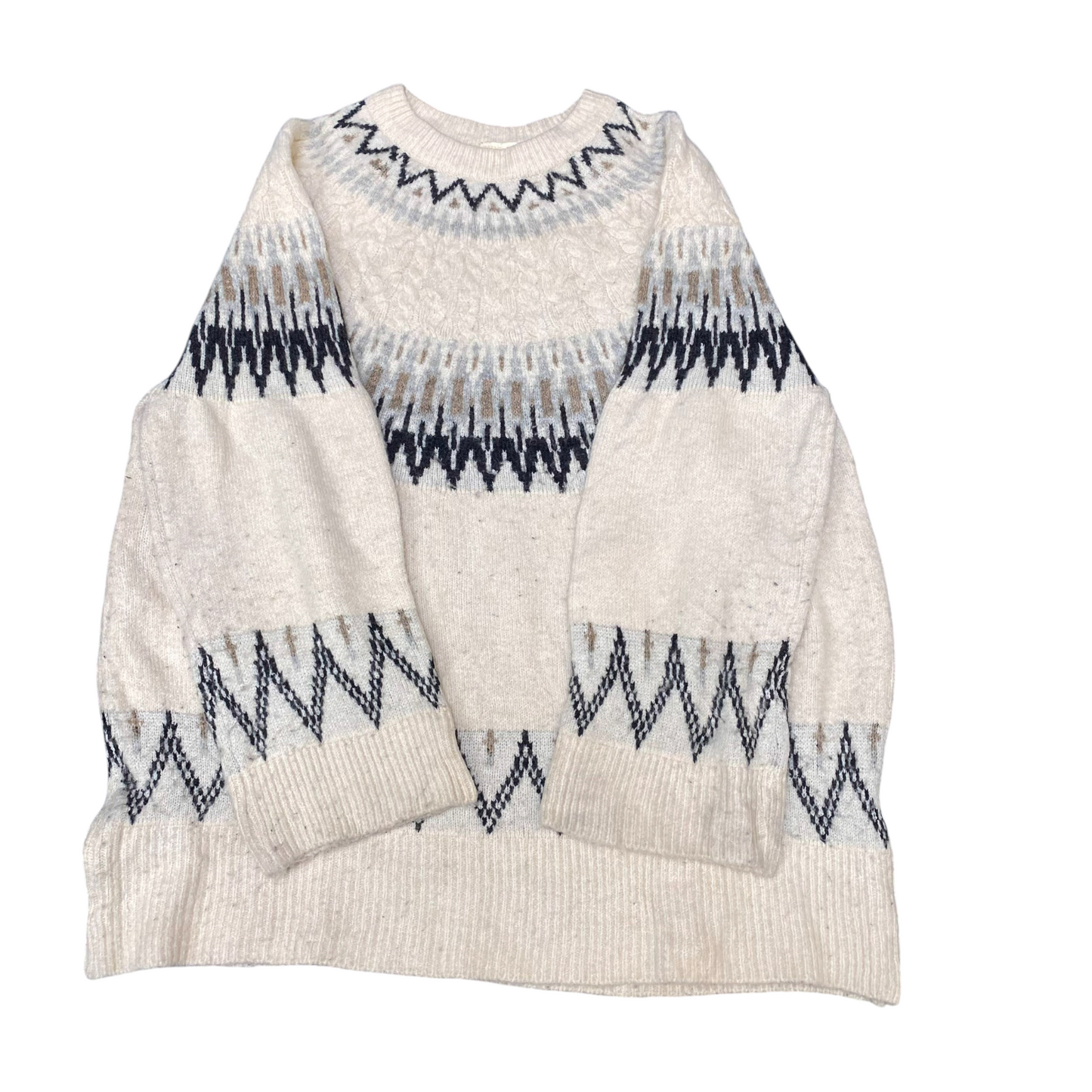 Earth Music & Ecology Jumper Womens Large Cream Fair Isle Nordic Warm Pullover