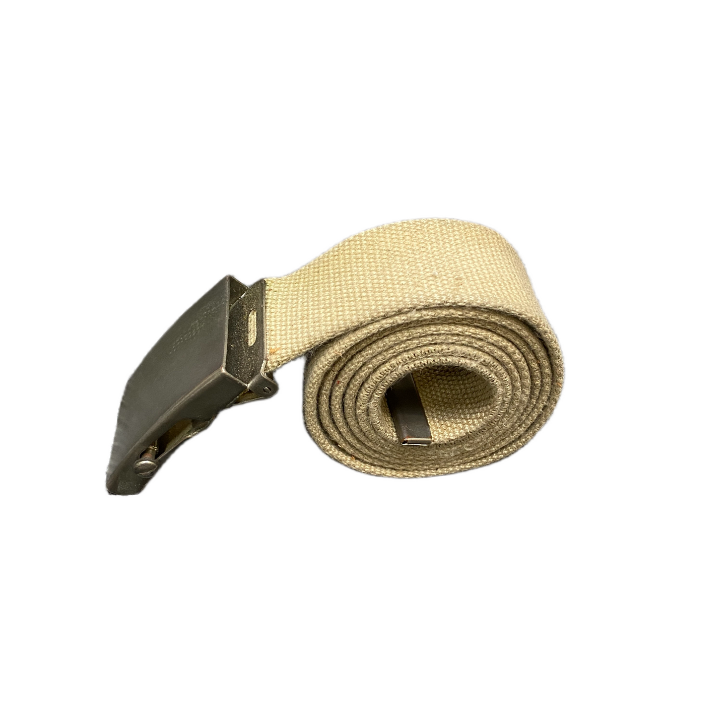 Mens Waist Belt Beige Canvas Adjustable Silver Flip-Closure Buckle 43.5 inches