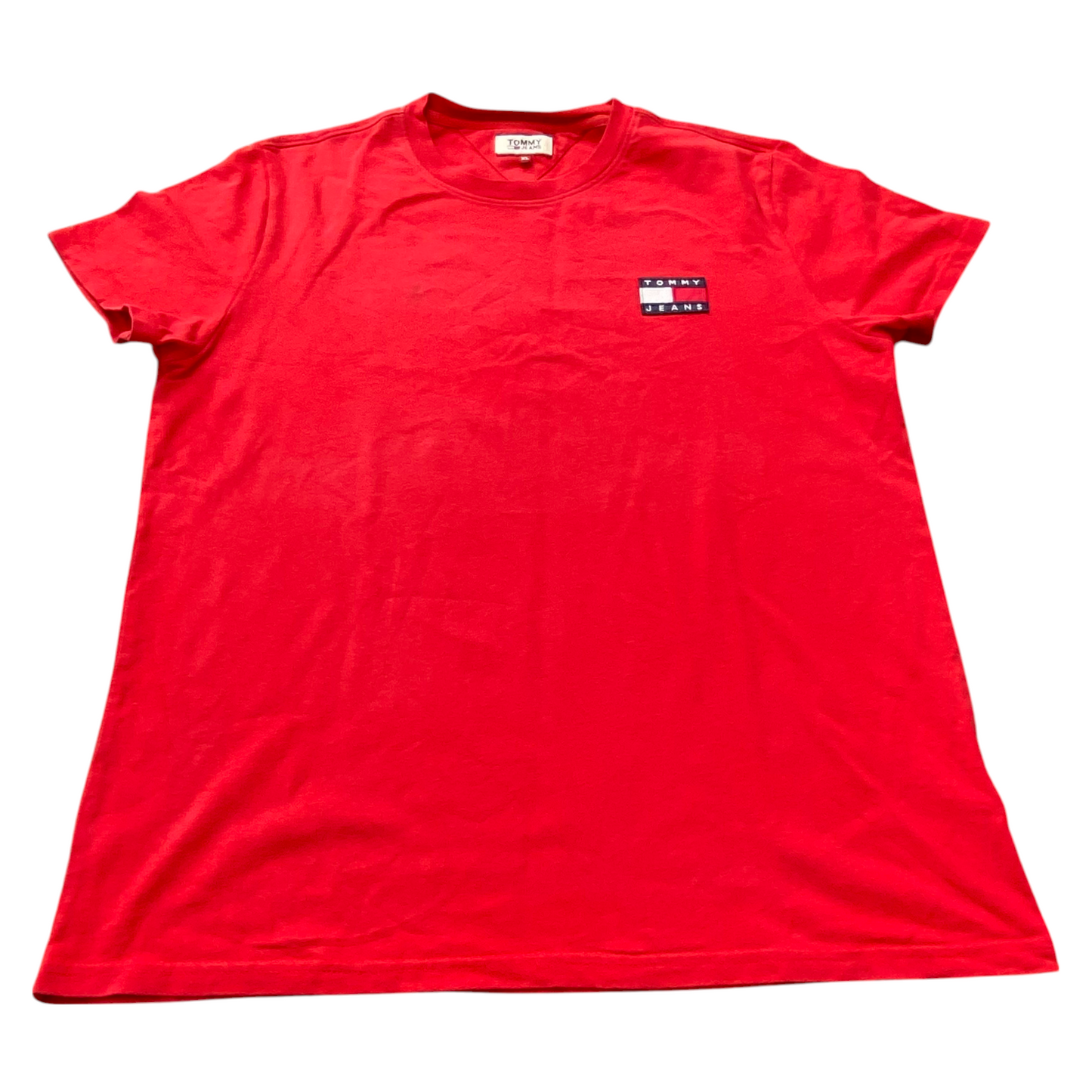 Tommy Jeans T Shirt Mens XL Red Logo Patch Short Sleeve Crewneck Pullover Tee