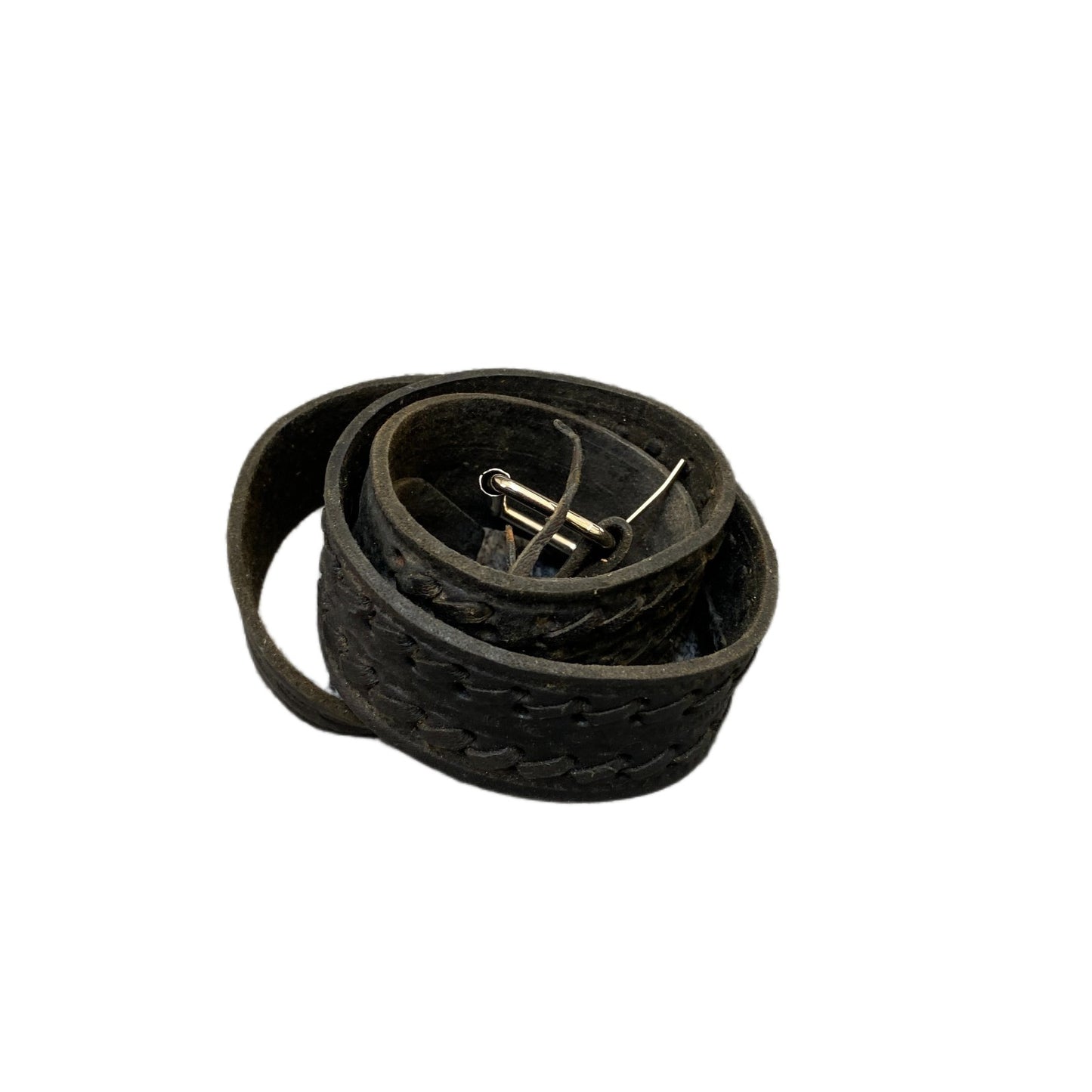 Western Belt Mens Black Leather Adjustable Silver Roller Pin Buckle 35.5 Inches
