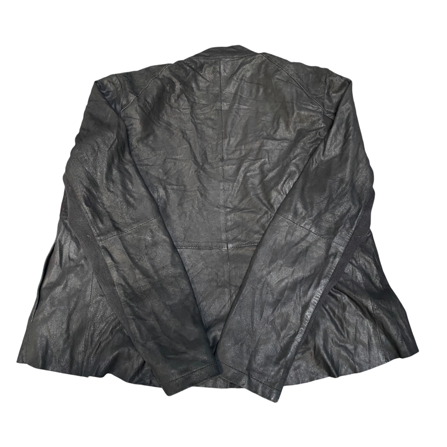 Marc Cain Leather Jacket Womens Medium Black Classic Fit Long Sleeve Open Front