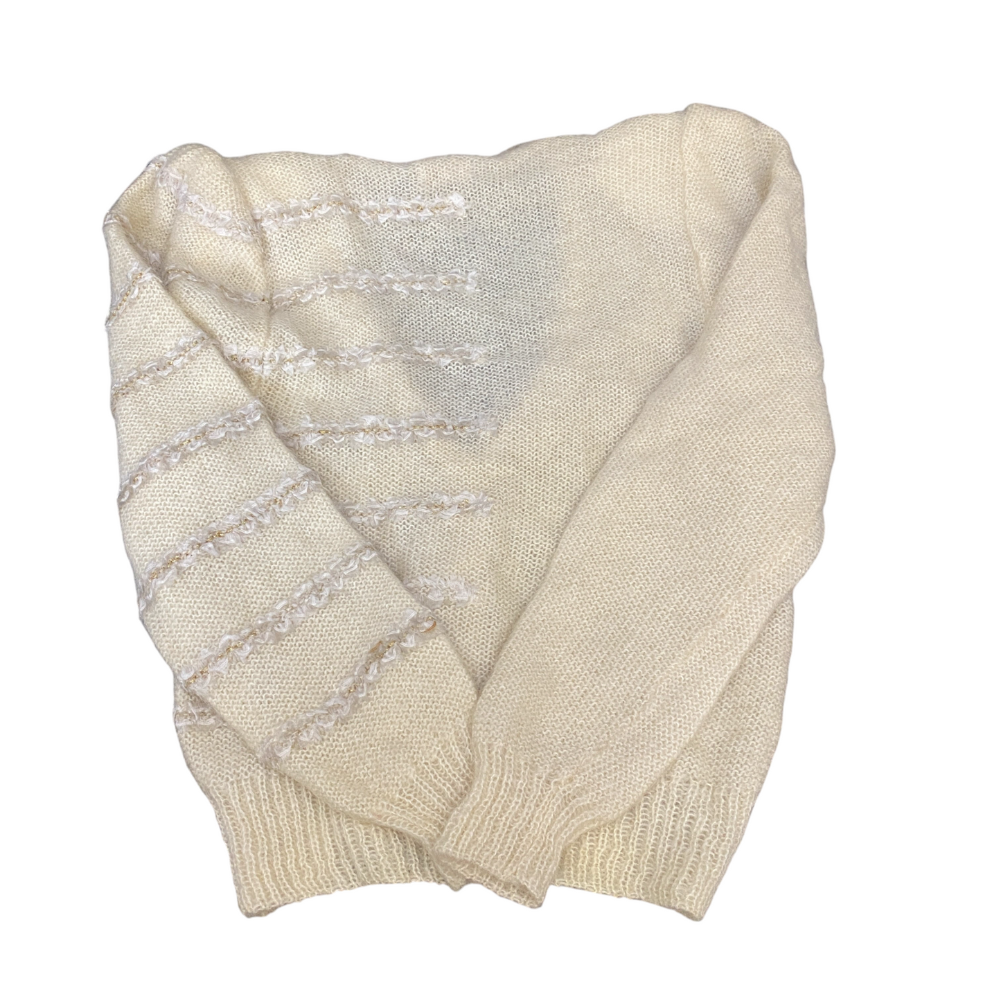 Womens Cardigan Jumper Medium Beige Fuzzy Knit Long Sleeve V Neck Pearl Button