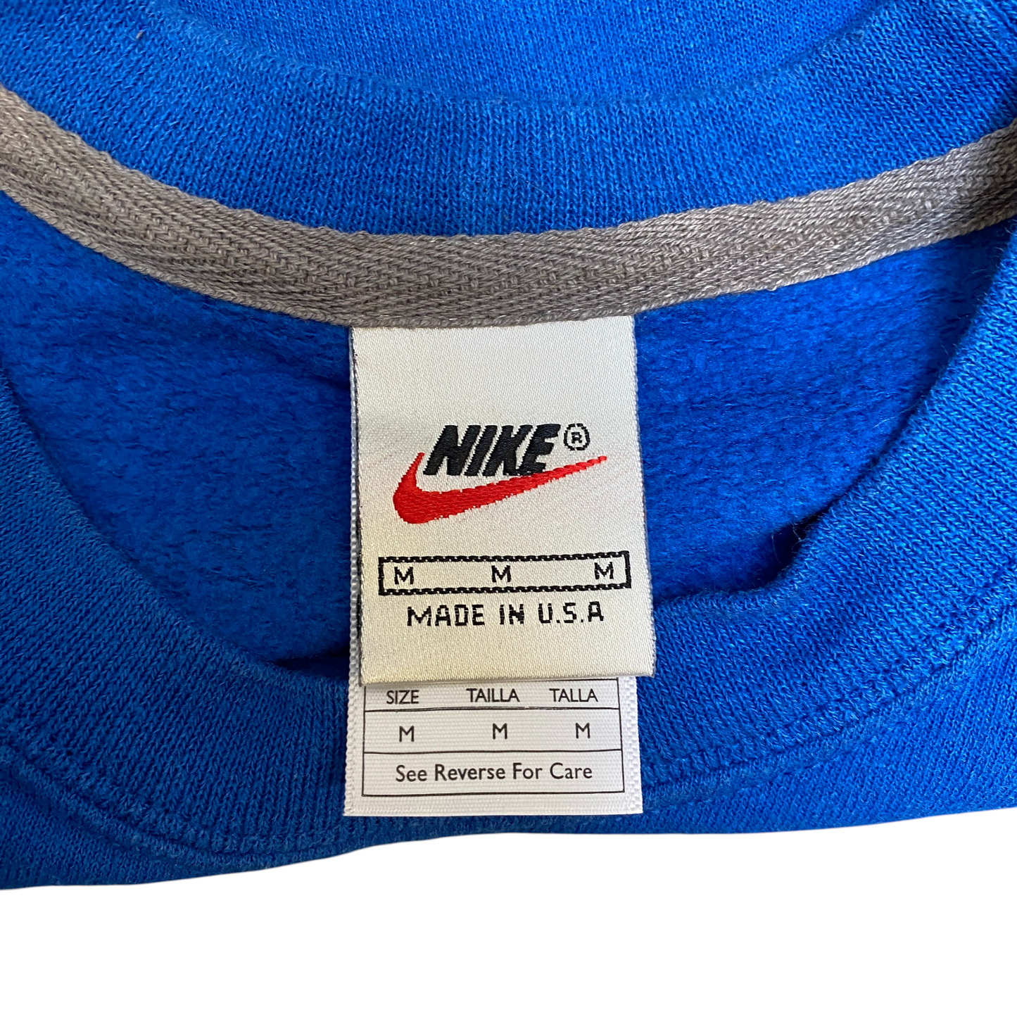 Nike Reworked Sweatshirt Mens M Blue Grey Embroidered Spellout Logo Vintage Y2K