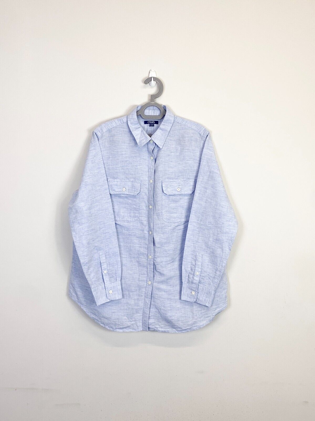 Chaps Shirt Mens 1X Blue Casual Long Sleeve Flap Pockets Collared Button Down