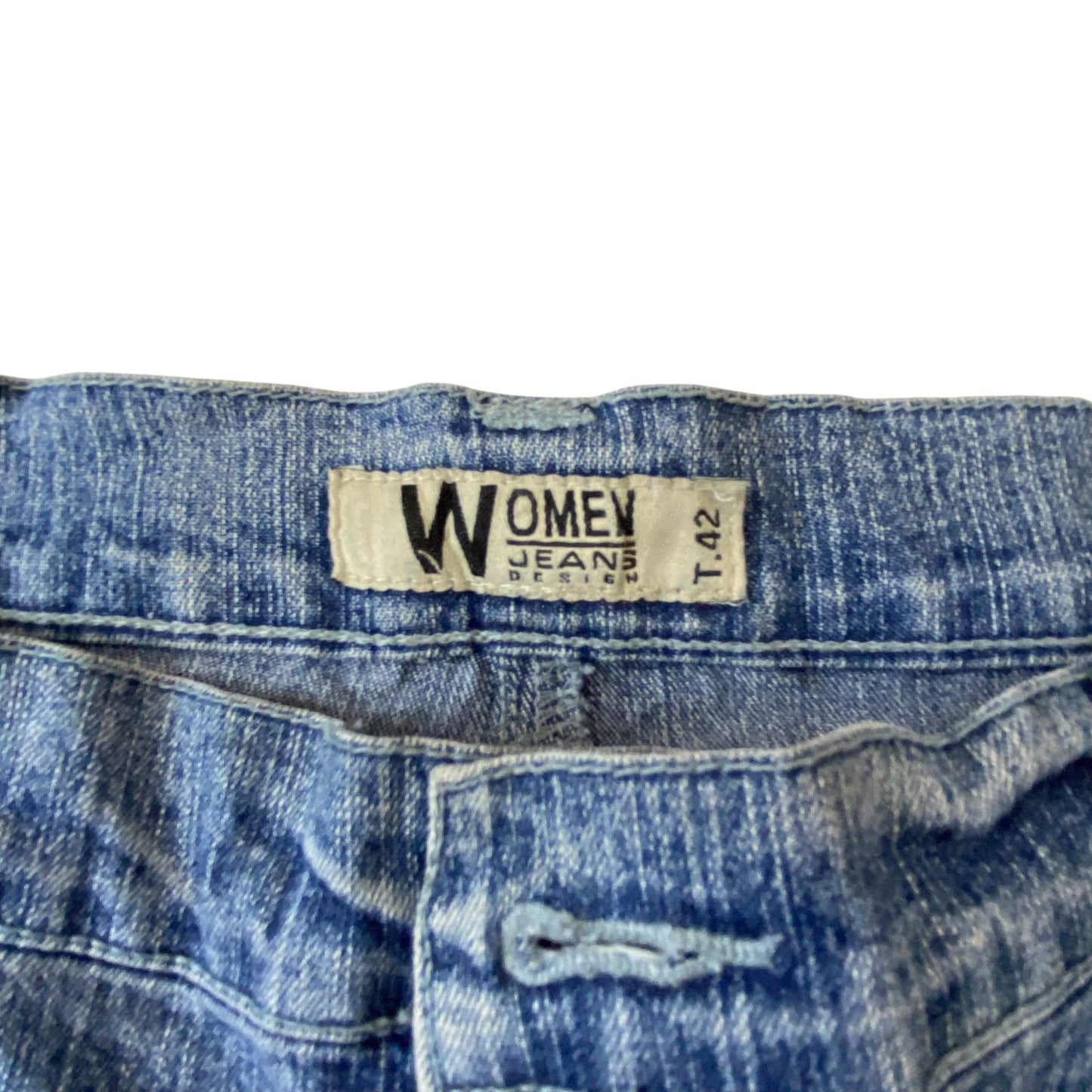 Women Jeans Large W30 L29 Blue Denim Wide Leg Embroidered Flat Front Outdoor