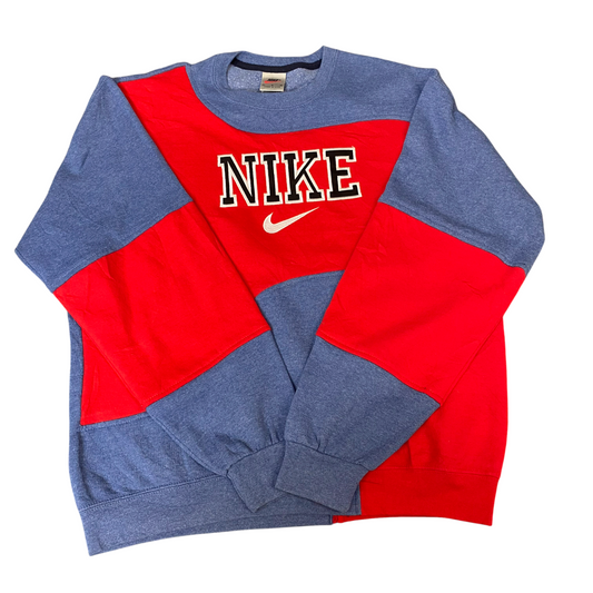 Nike Reworked Sweatshirt Mens Large Red Blue Embroidered Spellout Logo Vtg Y2K