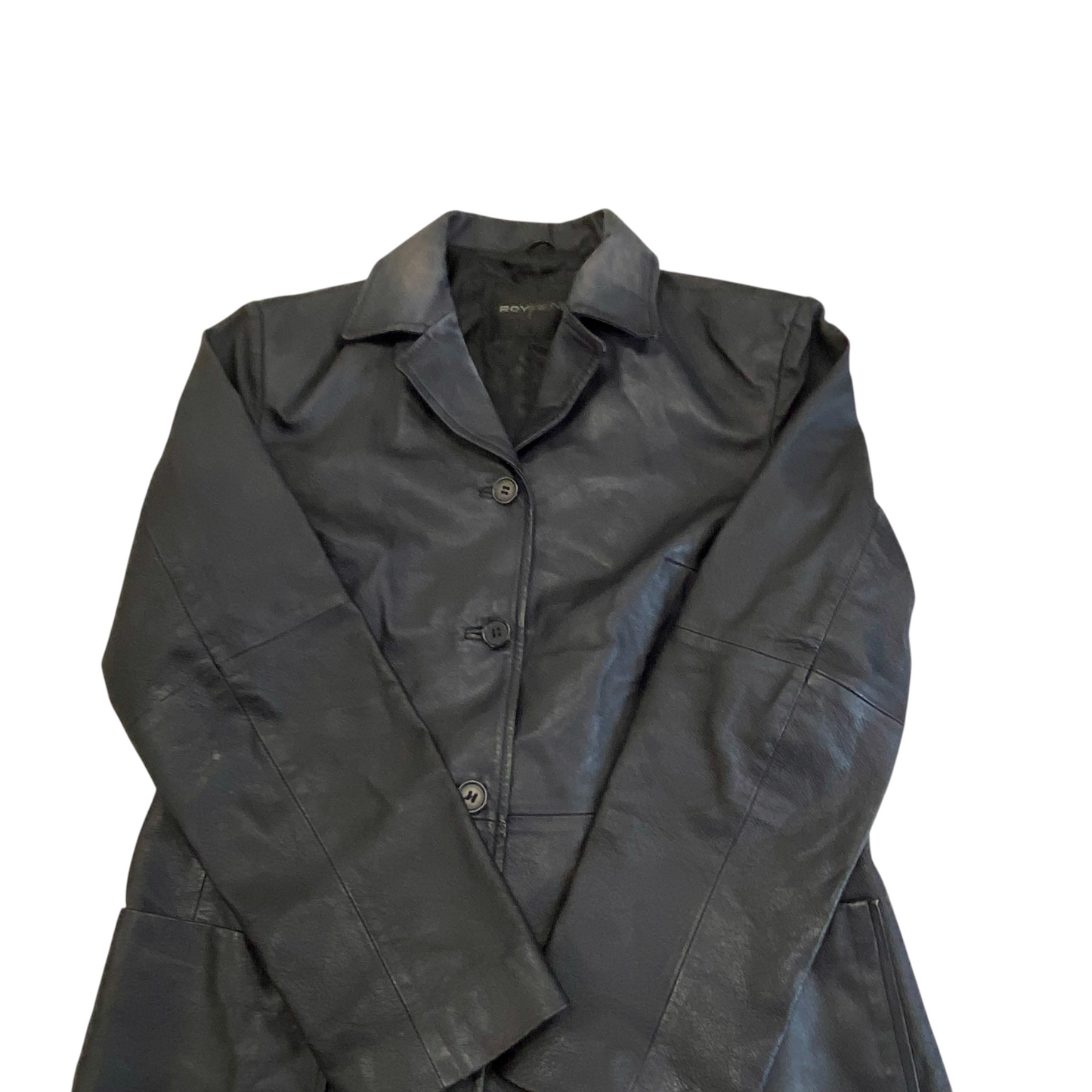 Jacket Womens L Black Genuine Leather Long Sleeve Notch Button Front Outdoor