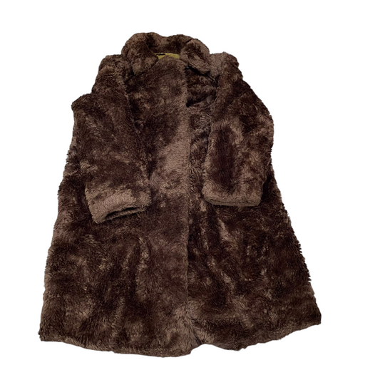 Womens Faux Fur Coat Medium Dark Brown Lined Mid Length Fuzzy Long Sleeve Collar