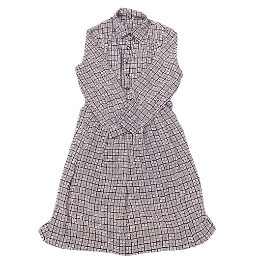 Womens Midi Dress Womens M White Black Geometric Long Sleeve Pleated Button Up