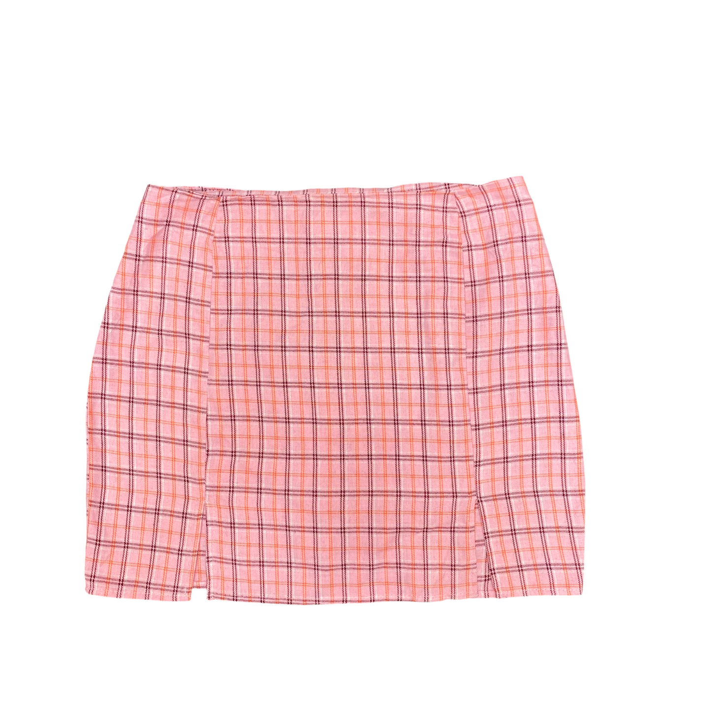 Womens Straight Midi Skirt Womens L Pink Plaid Casual Outdoor Slit Pull On