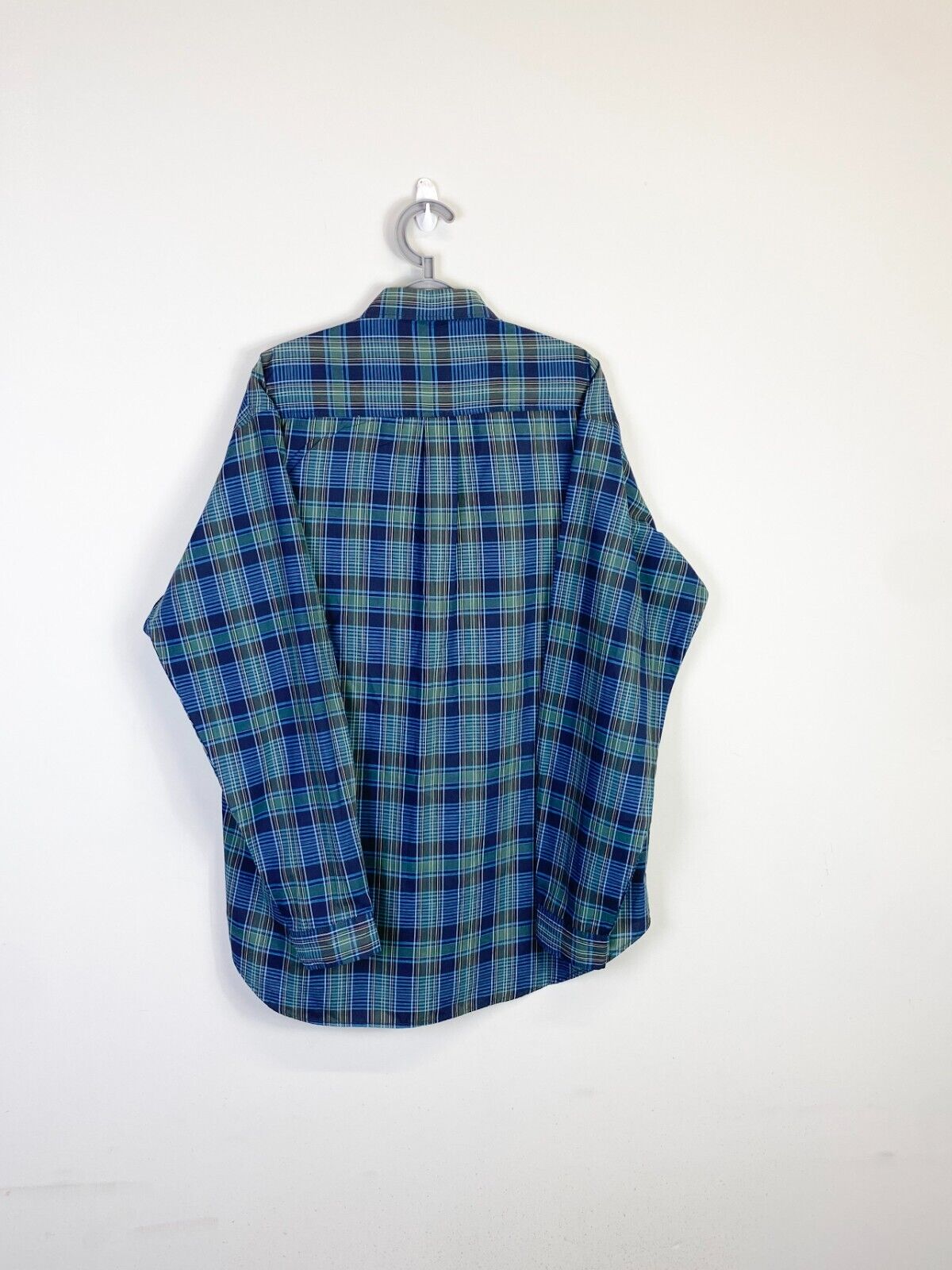 Ralph Lauren Dress Shirt Mens XL Blue Greenish Plaid Small Brown Polo Pony Logo