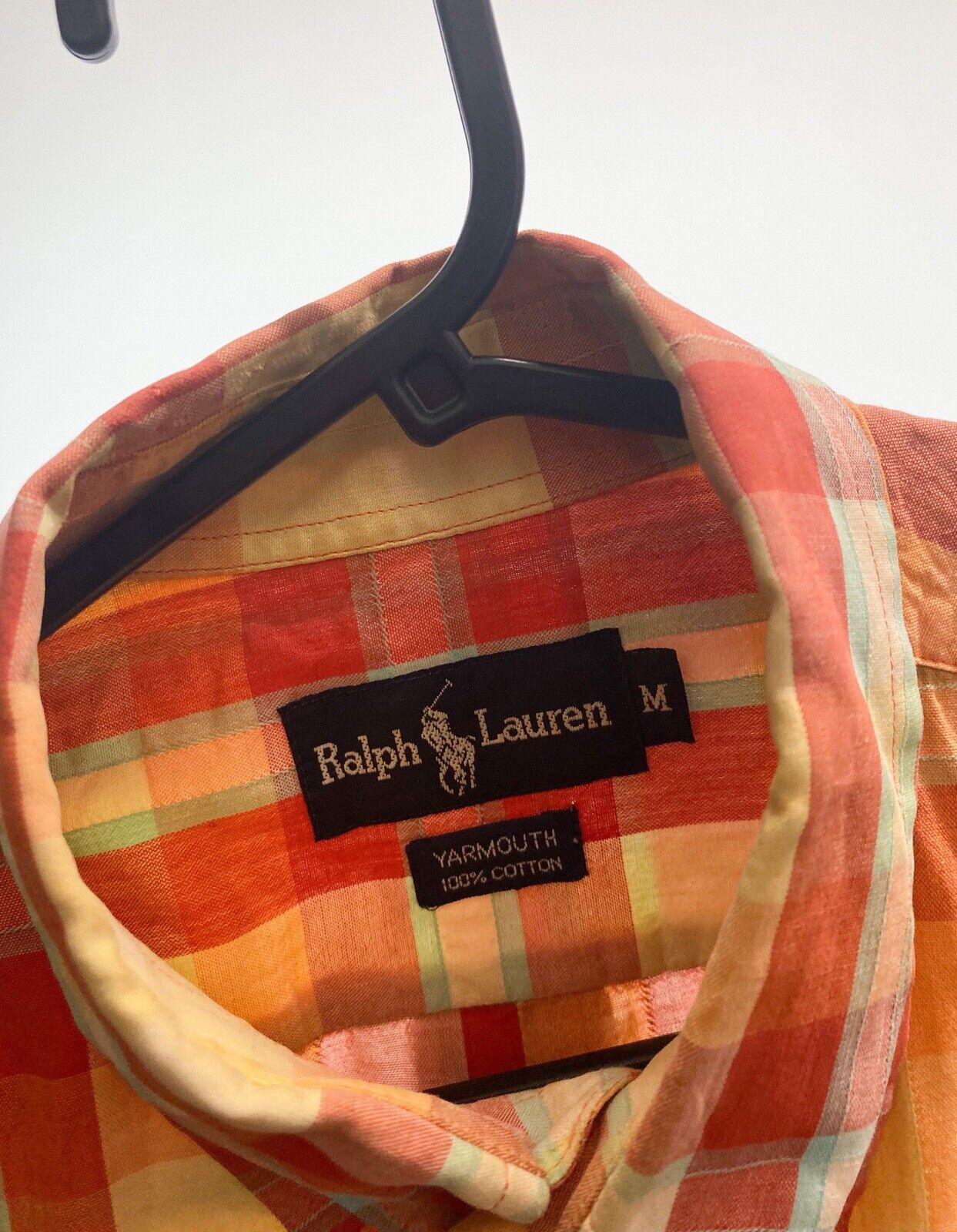 Ralph Lauren Buttoned Shirt Mens M Orange Check Short Sleeve