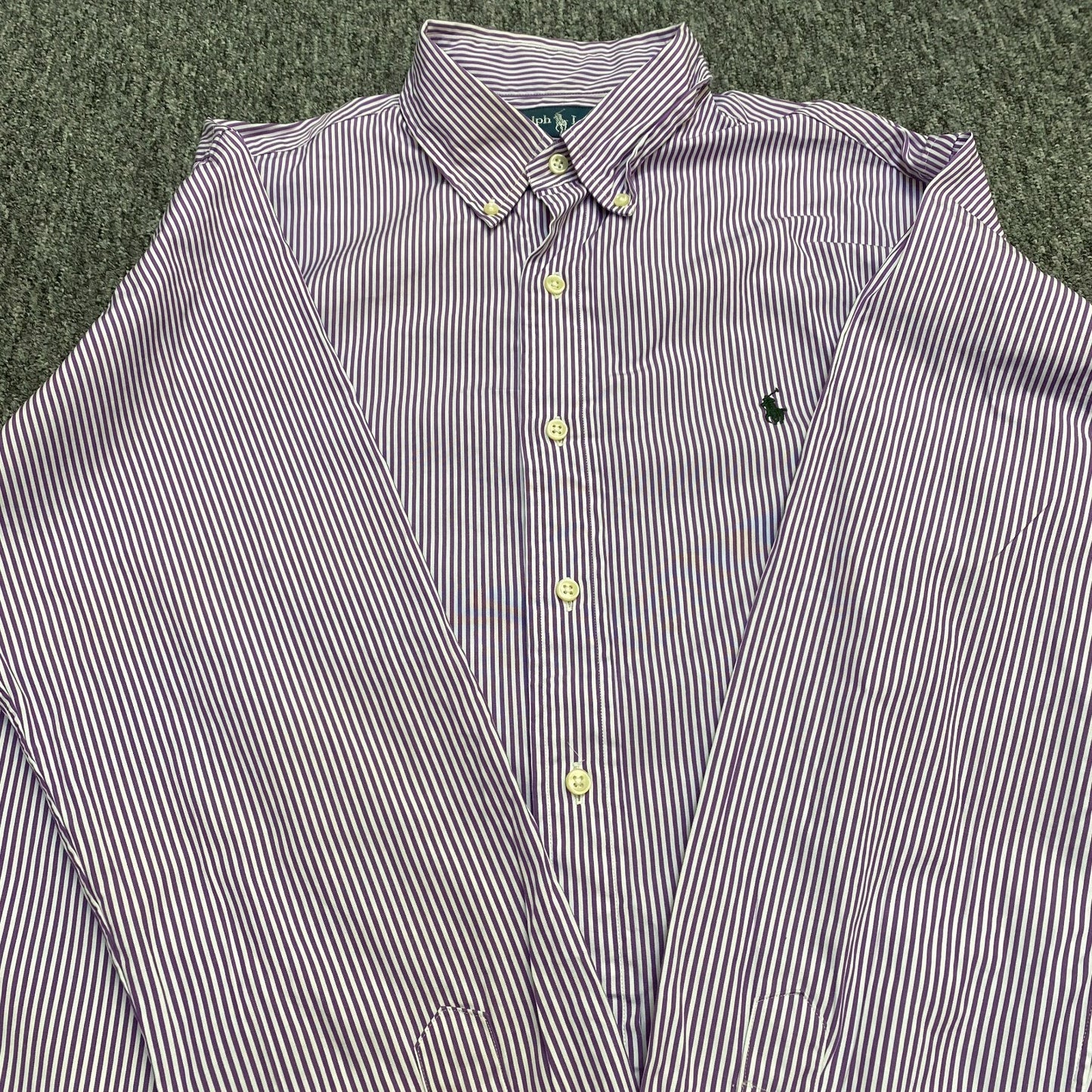 Ralph Lauren Shirt Men's L Purple Striped Long Sleeve Custom Fit Button Down