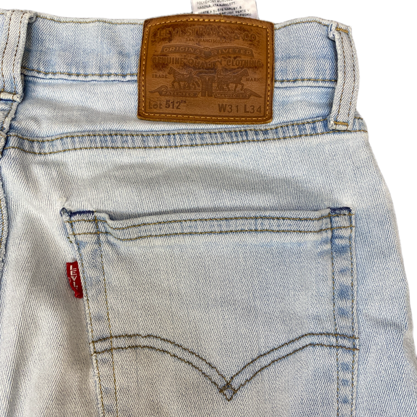 Levi's 512 Jeans Fits as Mens 30" Waist Blue Denim Distressed Skinny Leg Outdoor