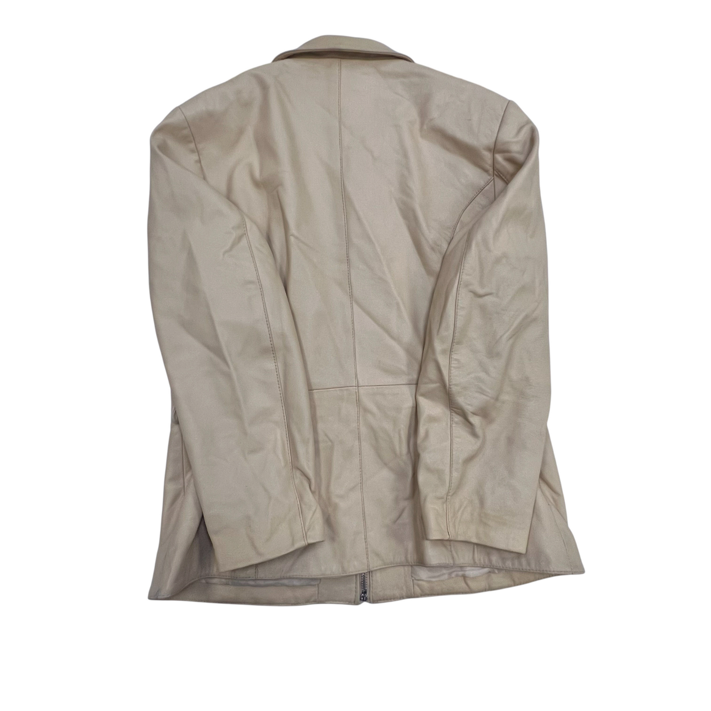 Giorgio Mobiani Faux Leather Jacket Womens Medium Beige Lined Collared Full Zip