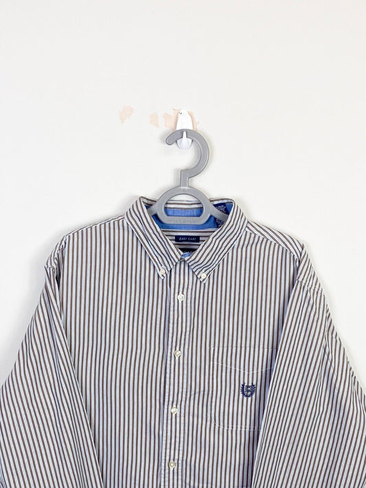 Chaps Shirt Mens XL Brown Stripe Easy Care Long Sleeve Collar Casual Button Down