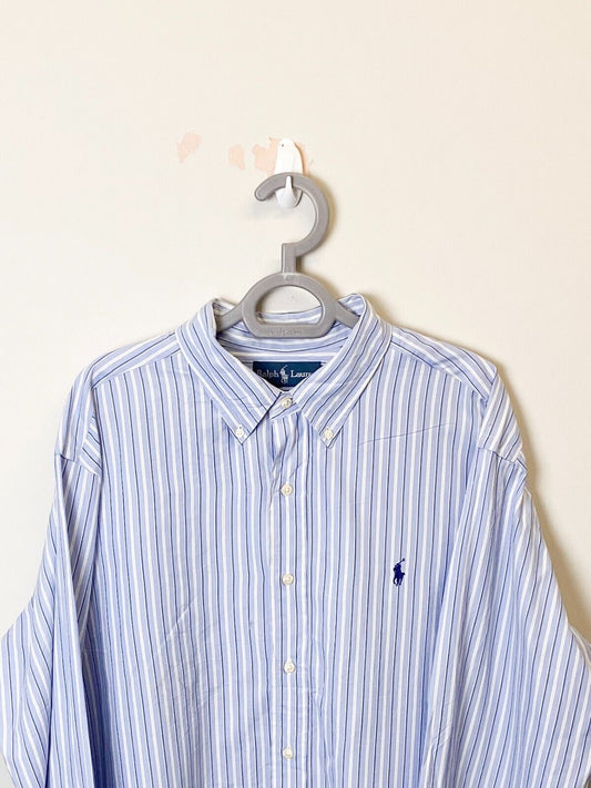 Ralph Lauren Shirt Mens XL Blue Striped Classic Fit Small Blue Polo Pony Logo