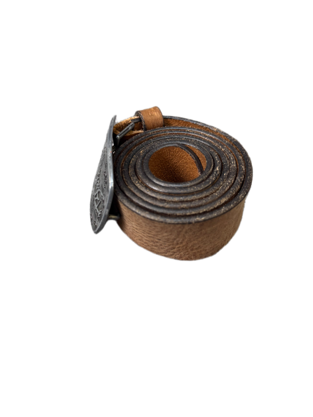 Black Dots Street Wear Waist Belt Mens Brown Leather Silver Buckle 44.5 inches