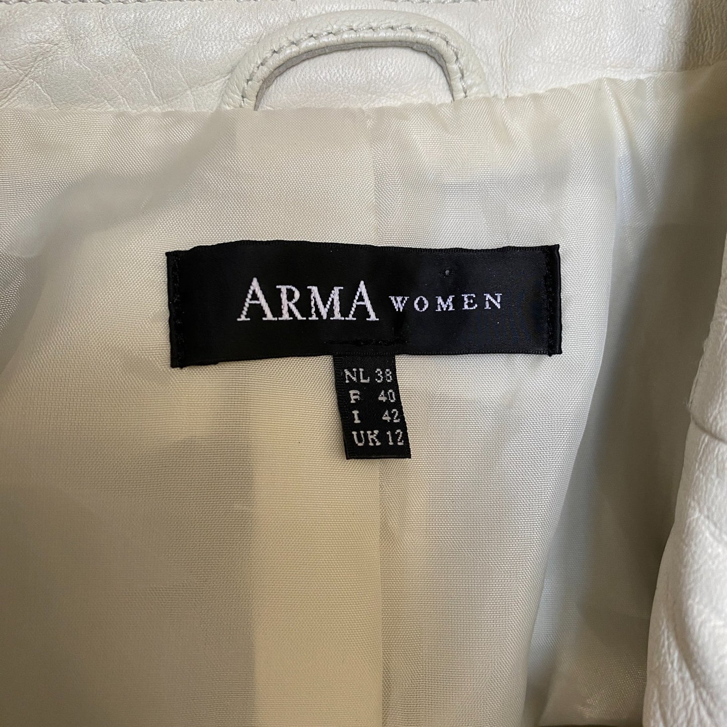 Arma Genuine Leather Blazer Jacket Womens M White Notch Lapel Single Breasted