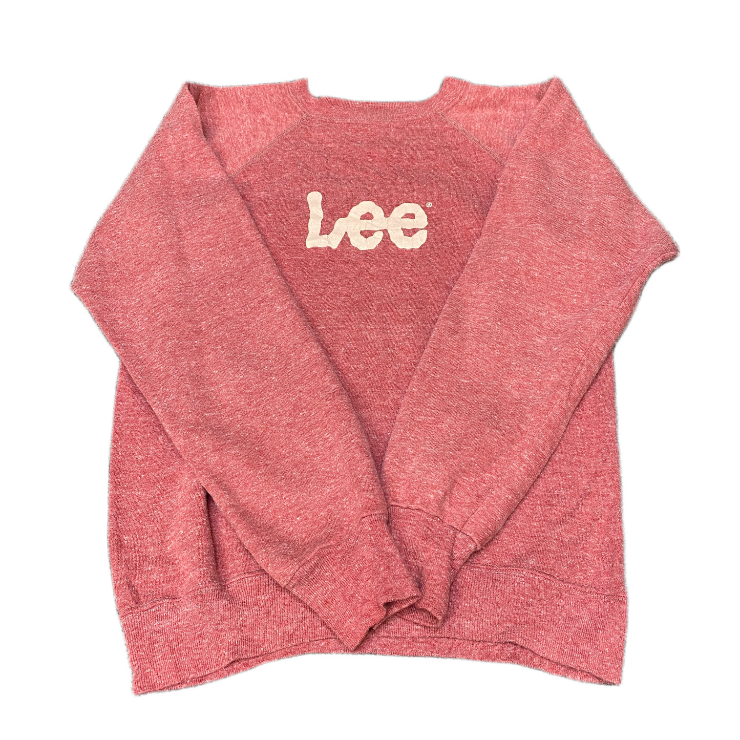 Lee Sweatshirt Womens Small Pink Fleece Lined Spellout Logo Crew Neck Pullover