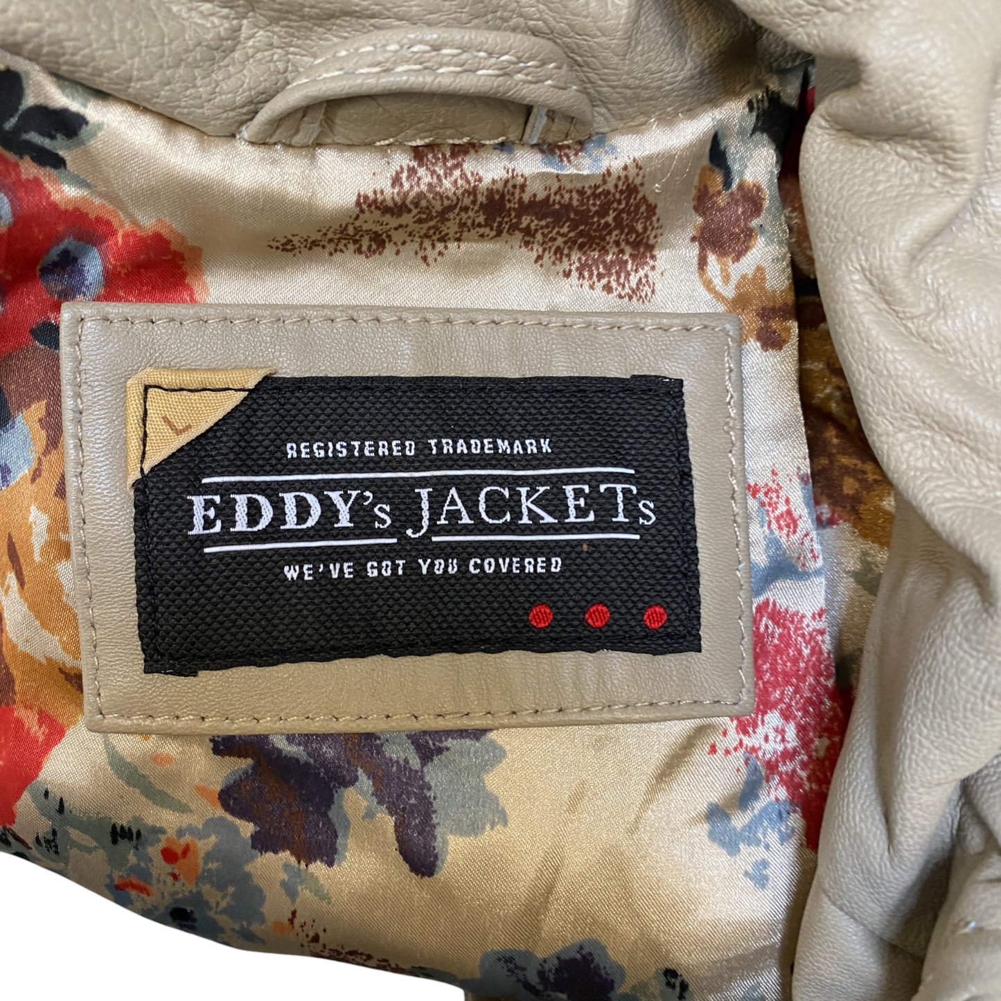 Eddy's Genuine Leather Blazer Jacket Womens M Beige Notch Lapel Single Breasted