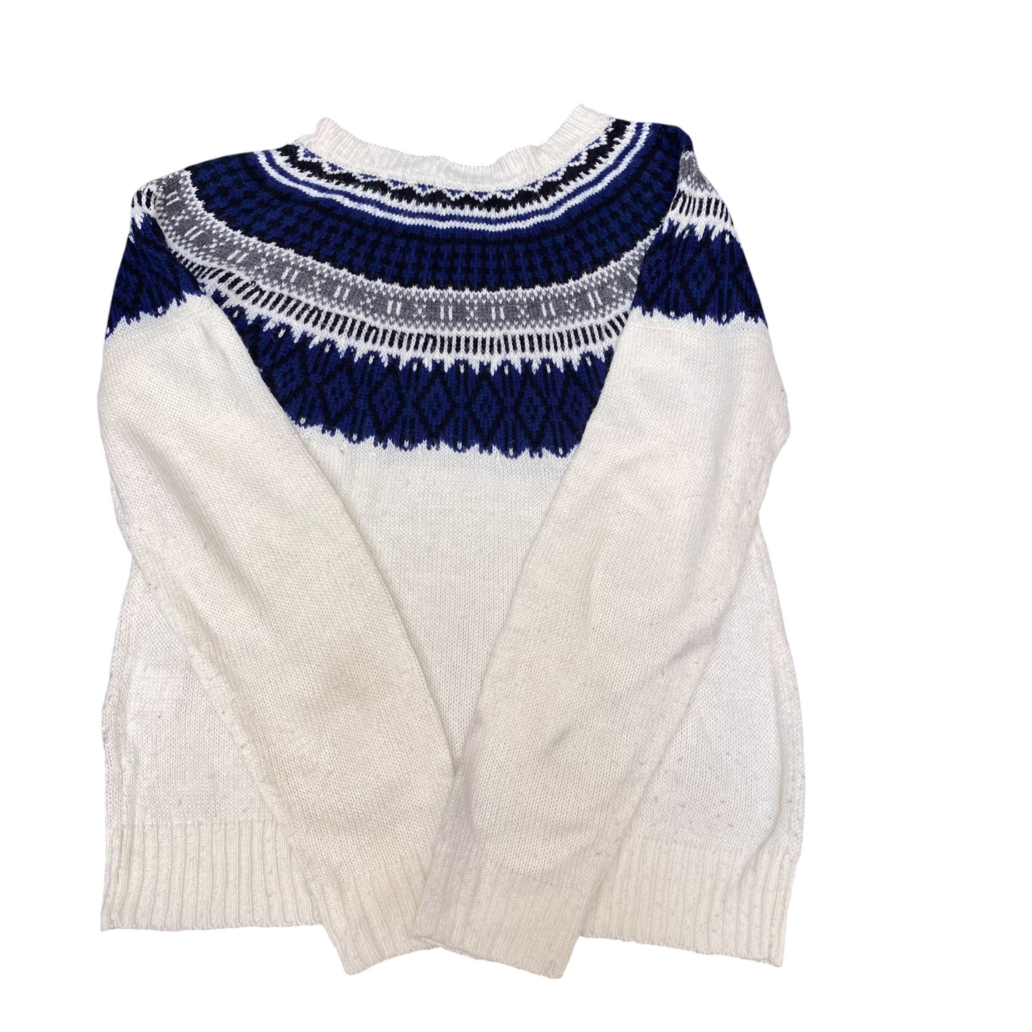 Discoat Jumper Womens Small White Blue Fair Isle Nordic Wool Winter Holiday