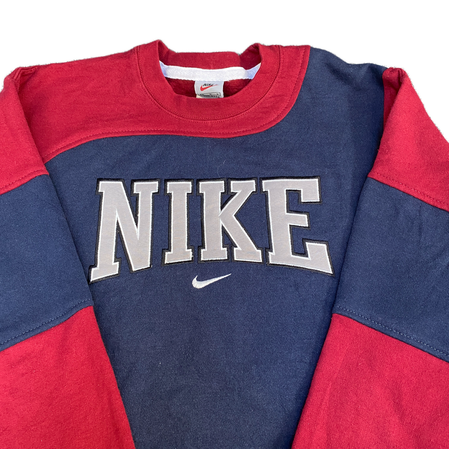 Nike Reworked Sweatshirt Mens M Navy Red Embroidered Spellout Logo Vintage Y2K