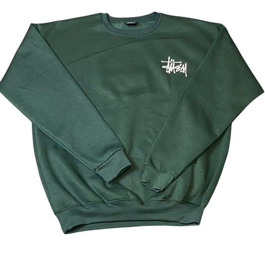 Stussy Reworked Sweatshirt Mens XL Green Spellout Logo Crew Neck Vintage Y2K