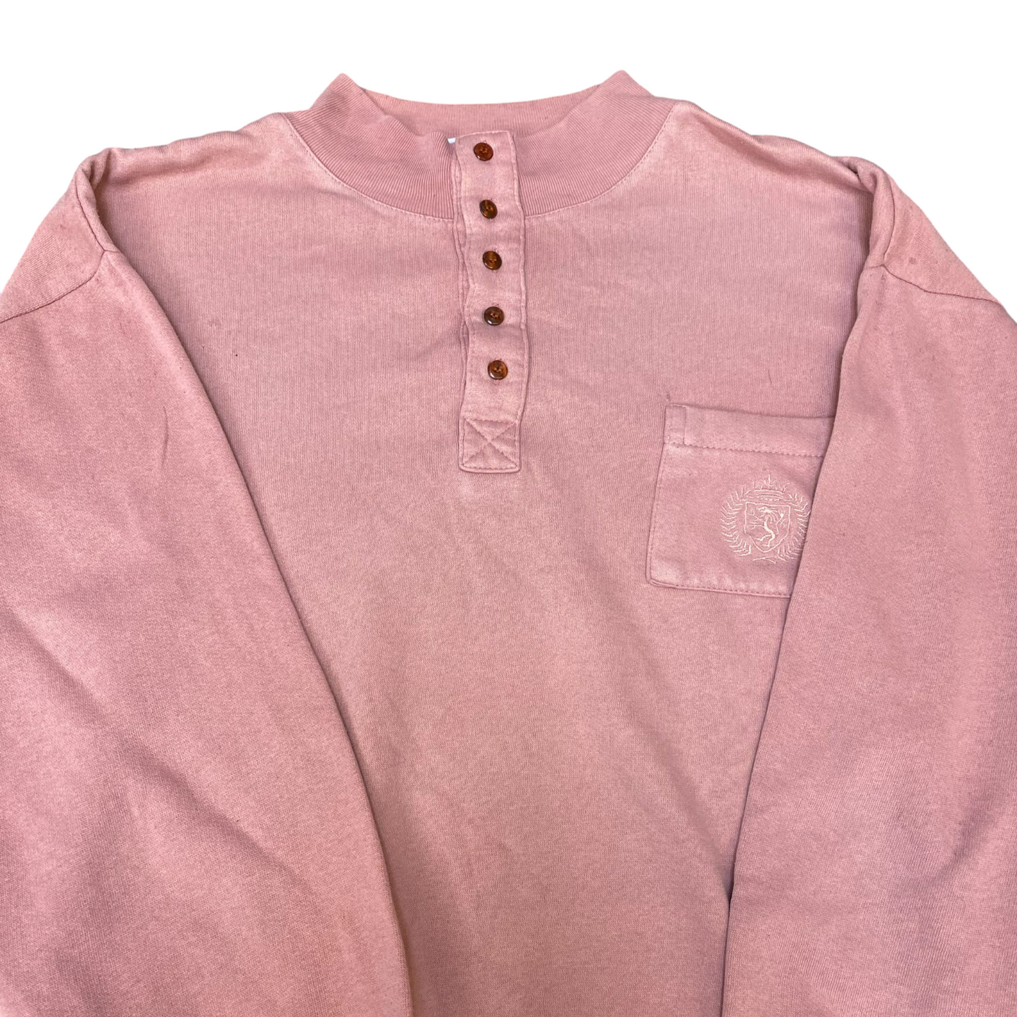 Sweatshirt Mens Large Pink Long Sleeve Chest Pockets Warm 1/4 Button Pullover