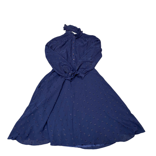 Chalet Blanc A-Line Dress Womens S Blue Embroidered Chiffon Long Sleeve Outdoor